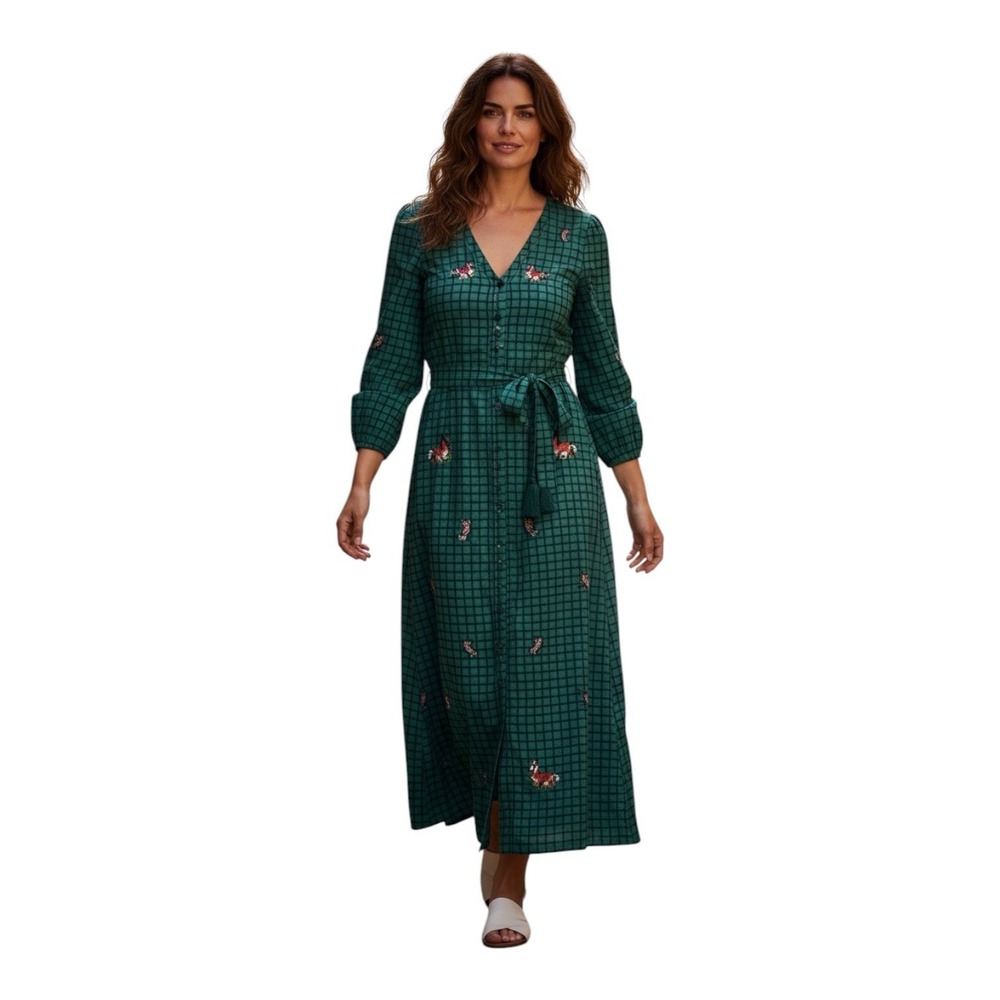 NWT Anna Cate Tristan Midi Dress Sz S Green Embroidered Butterflies Lined Belted